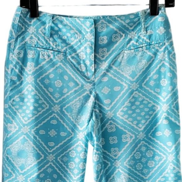 Ann Taylor Loft Boho Paisley Crop Pants | Like New | 0P | Turquoise White - Picture 7 of 12